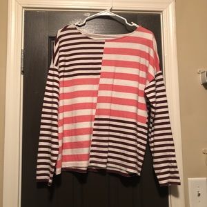LOFT Pink Striped Long Sleeve Top